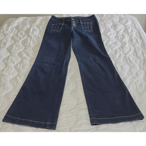 Ary Cooper Jeans Womens Sz 8 Wide Leg Button Fly Denim Dark Wash Retro Low Rise